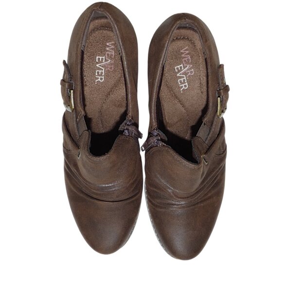 Wear Ever Ramsee Brown Ruched Buckle Booties Goblincore Librarian Nomadic Sz 6 - Picture 6 of 10